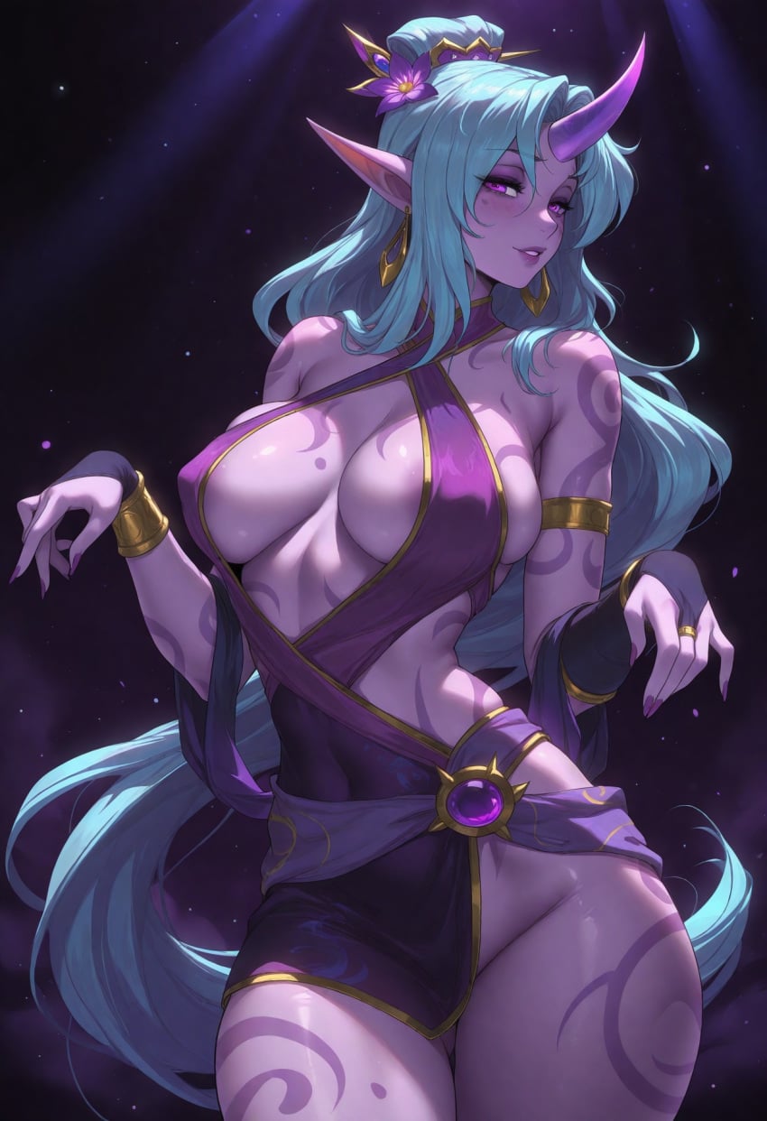 ai_generated large_breasts league_of_legends sexy sexy_pose skindentation soraka spirit_blossom_soraka