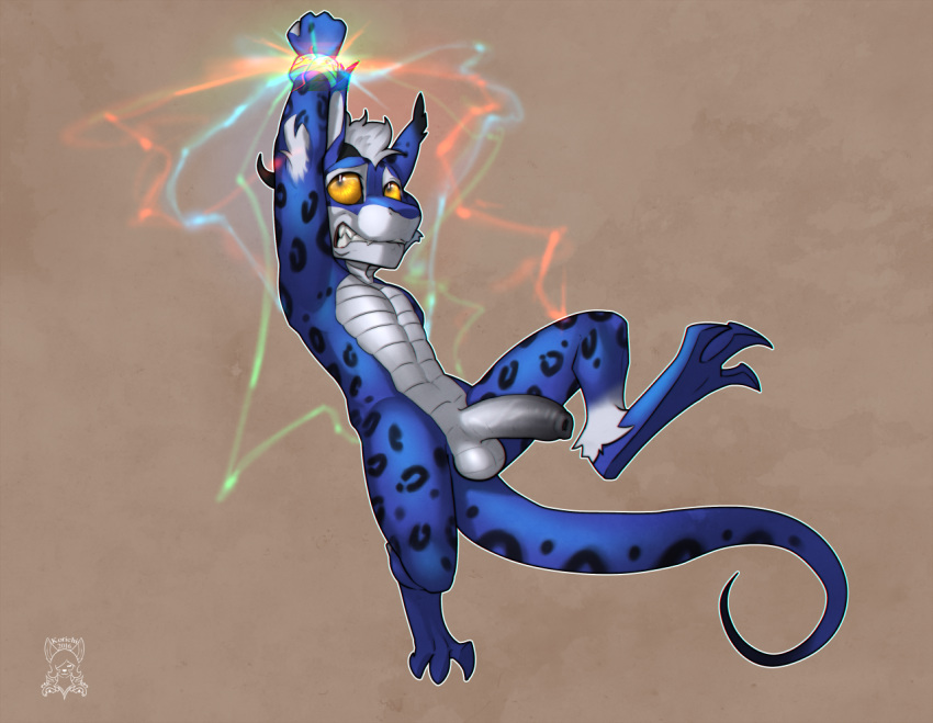 action_pose alternate_species anthro balls barefoot clenched_teeth digitigrade flaccid full-length_portrait full_length glowing humanoid_penis jarvis_(darthandroid) kobold korichi long_foreskin looking_up magic male male_only nude penis portrait raised_arm scalie signature solo teeth uhoh uncut wide_eyed