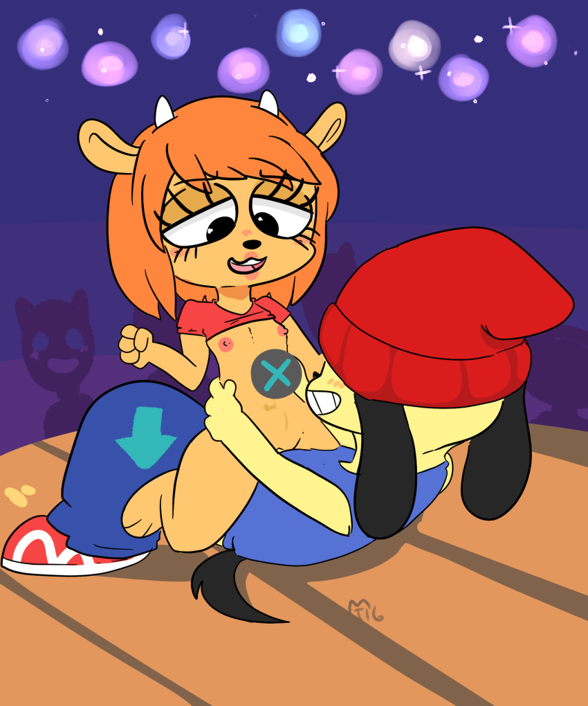 anthro canine caprine clothing duo female footwear fur hair hat horn lammy_lamb lipstick male mammal minibutts minitea nipples orange_fur orange_hair pants parappa parappa_the_rapper penetration sheep shirt shoes stage straight um_jammer_lammy vaginal_penetration video_games yellow_fur