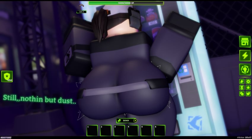 1girls 2025 3d ass ass_focus back_view baseball_cap big_ass black_gloves black_hair blue_clothing blue_jumpsuit can cap clothed clothed_female dated day dialogue discord_tag english_text female female_only fully_clothed fully_clothed_female game_ui gloves hat jumpsuit letterbox letterboxed long_hair moosty outdoors pale-skinned_female pale_skin ponytail roblox roblox_game robloxian soda_can solo standing text thick_thighs thighs tower_defense_x vending_machine white_cap white_hat xwm_turret_pilot