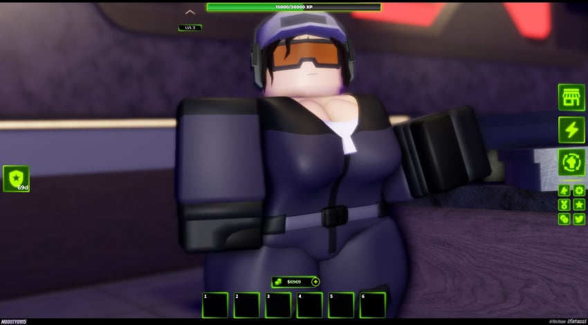 1girls 2025 3d baseball_cap big_breasts black_gloves black_hair blue_clothing blue_jumpsuit breasts cap cleavage clothed clothed_female dated day discord_tag english_text female female_only fully_clothed fully_clothed_female game_ui gloves goggles hat jumpsuit kneepads letterbox letterboxed long_hair moosty outdoors pale-skinned_female pale_skin partially_unzipped ponytail roblox roblox_game robloxian shirt solo standing straight_face text thick_thighs thighs tower_defense_x undershirt white_cap white_hat white_shirt xwm_turret_pilot zipper