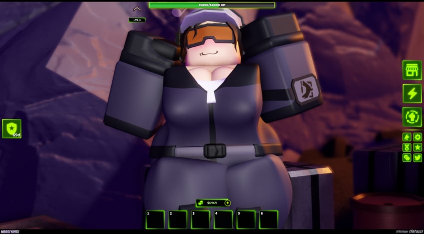 1girls 2025 3d baseball_cap big_breasts black_gloves black_hair blue_clothing blue_jumpsuit blush breasts cap cleavage clothed clothed_female dated day discord_tag english_text female female_only fully_clothed fully_clothed_female game_ui gloves goggles hat jumpsuit kneepads letterbox letterboxed light_blush long_hair moosty outdoors pale-skinned_female pale_skin partially_unzipped ponytail roblox roblox_game robloxian shirt smile solo standing text thick_thighs thighs tower_defense_x undershirt white_cap white_hat white_shirt xwm_turret_pilot zipper