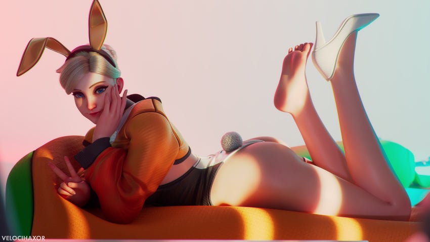 1girls 2025 3d angela_ziegler bunny_girl feet female female_only foot_fetish leotard mercy no_nude no_nudity non-nude non_nude overwatch overwatch_2 solo tagme velocihaxor