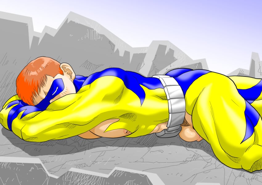 10s 1boy 2016 abs ass bodysuit ginger gu-lugulu male male_only muscular nipples original penis sleeping solo superhero_costume torn_bodysuit