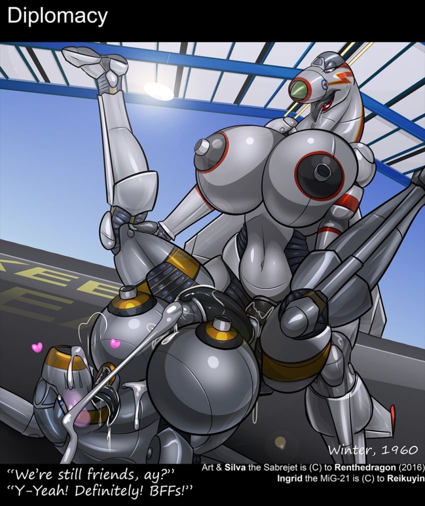 2016 2futas aeromorph aircraft airplane anthro big_breasts big_penis blush breasts breath cum cum_between_breasts cum_on_face cum_on_self cum_while_penetrated dickgirl dickgirl/dickgirl duo erect_nipples erection f-86_sabre front_view futa_on_futa futa_only futanari half-closed_eyes heart hi_res huge_breasts ingrid_(reikuyin) jet living_aircraft living_machine machine mig-21 nipples nude original penetration penis piledriver_position plantigrade renthedragon royal_canadian_air_force sex silva_(renthedragon) text thick_thighs tongue tongue_out voluptuous