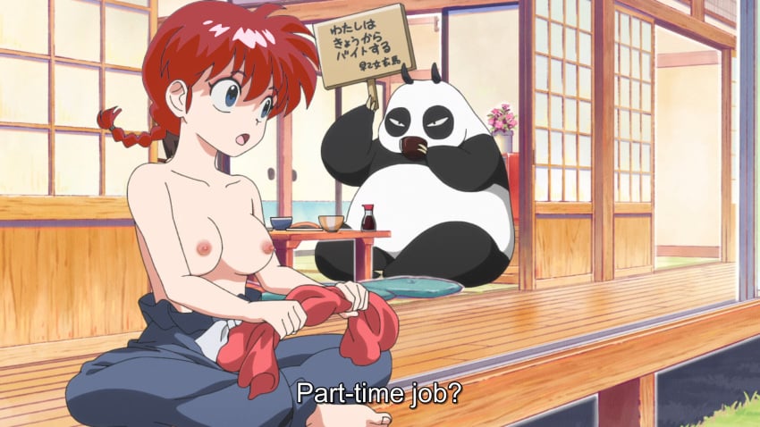 anime_screenshot blue_eyes breasts genma_saotome highres non-web_source ranma-chan ranma_1/2 ranma_saotome red_hair remake