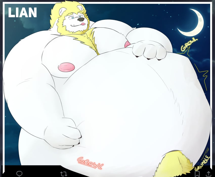 absurd_res anthro bear belly big_belly body_outline hi_res lianburr male male/male mammal multiple_prey overweight overweight_male polar_bear solo soygeru stomach_bulge ursine vore