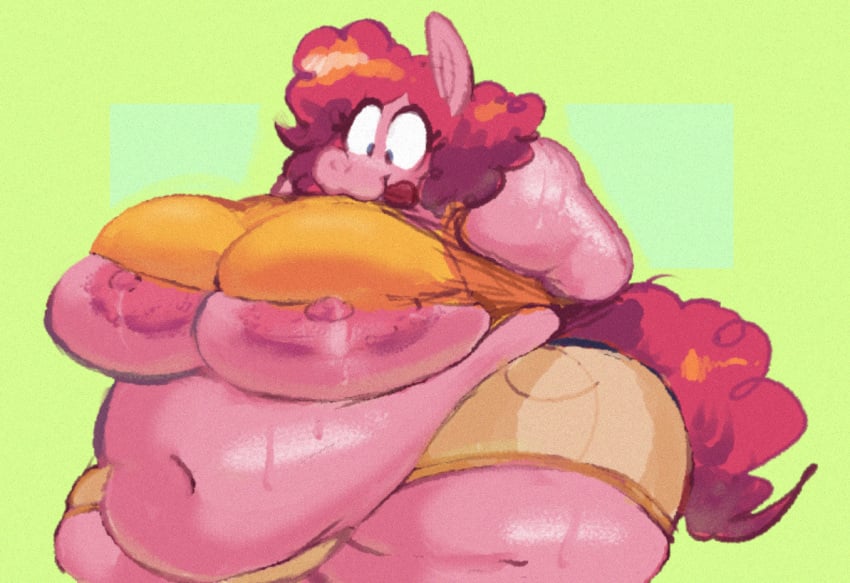 1girls anthro bbw big_areola big_breasts chubby chubby_female exposed exposed_stomach female furry horse_ears horse_girl my_little_pony my_little_pony_friendship_is_magic partially_exposed_breasts partially_exposed_nipples partially_undressed pink_hair pink_tail pinkie_pie_(mlp) punkitt shirt_lift sweat sweating tail tongue tongue_out wolfgirl9million