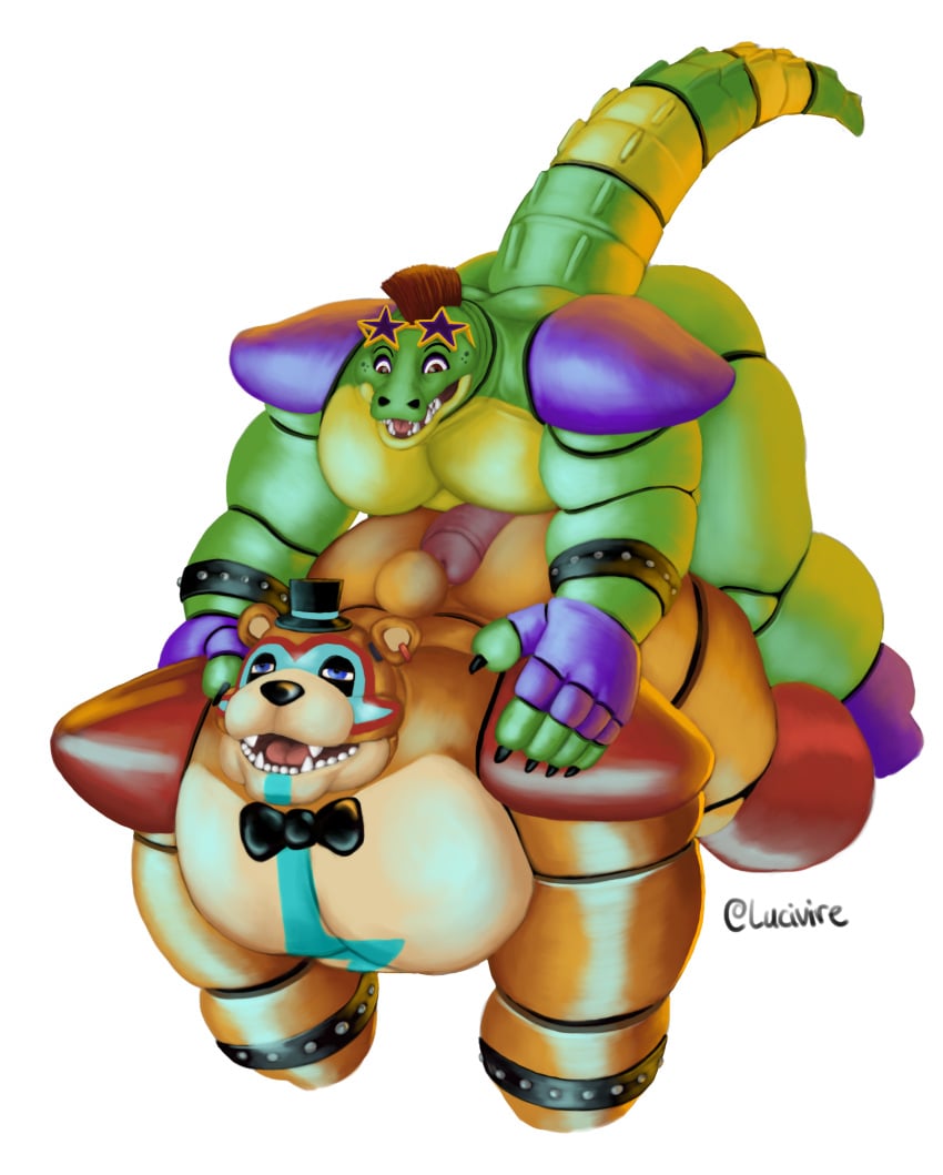 2boys alligator alligator_tail alligatorid alligatorid_humanoid animatronic anthro anthro_male bear bear_tail biceps big_ass big_penis black_nails blue_eyes blue_nails bowtie clawed_fingers claws crocodile crocodile_tail crocodilian crocodylid eye_wear face_paint facial_markings fingerless_gloves five_nights_at_freddy&#039;s five_nights_at_freddy&#039;s:_security_breach fnaf foreskin gay gay_sex glamrock_freddy_(fnaf) green_body green_scales green_skin hotdogging hotdogging_ass imminent_sex long_nails looking_at_another looking_pleasured lucivire machine male male/male male_focus male_only mohawk mohawk_(hairstyle) montgomery_gator_(fnaf) muscles muscular muscular_anthro muscular_body muscular_furry muscular_male non_human penis pink_shaft red_eyes red_hair reptile reptile_humanoid robot robot_anthro robot_humanoid scales scalie scottgames shades sharp_teeth shoulder_pads simple_background spiked_bracelet spikes spotted_body star_shades steel_wool_studios sunglasses tagme tail_markings tan_body top_hat two_tone_body uncircumcised ursid ursid_humanoid ursine white_background yellow_balls yellow_body yellow_scales yellow_skin