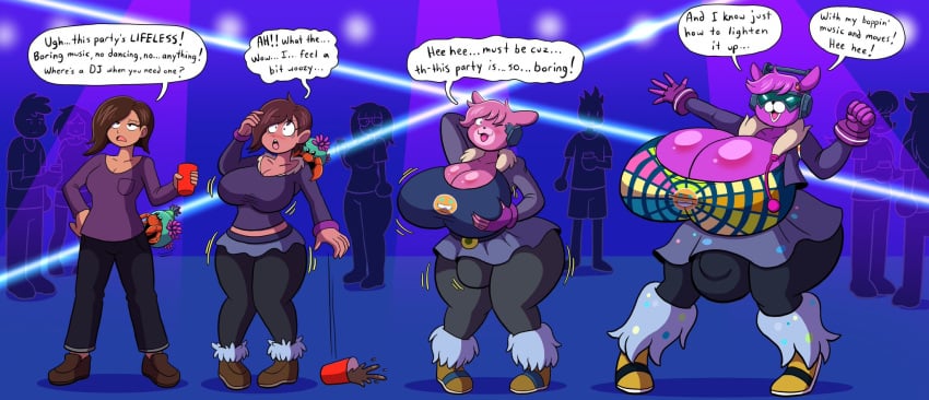 anthro breast_expansion breast_grab breasts bulge color crop_top dark_skin dj_bop_(fortnite) femsub fortnite furry futanari futasub glasses happy_trance hyper_breasts leg_warmers leggings miniskirt one_eye_open open_mouth pink_skin prinnydood purple_skin shoes solo tagme transformation