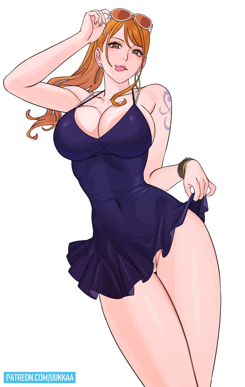 lifting_clothing nami nami_(one_piece) nico_robin nico_robin_(dressrosa) purple_dress uukkaa