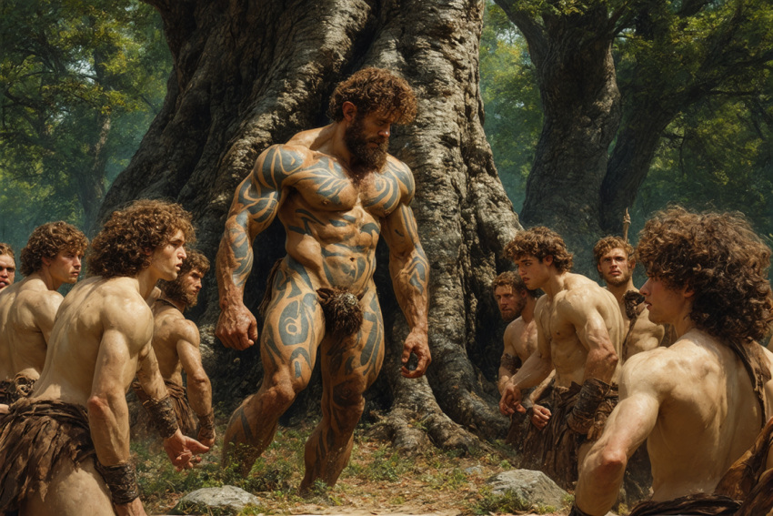 3d ai_generated beard druid forest forest_background male_only muscular_male tattoos thor's_oak