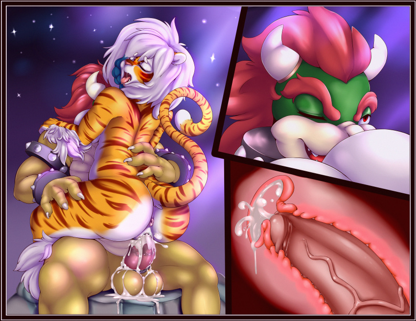 1boy 1girls 2016 anthro ass blush bowser breasts buxbi buxbi_(character) comic cum cum_inside cumshot ejaculation feline female fluffy internal male mammal mario_(series) moan nintendo on_lap open_mouth orgasm original original_character penetration penis pussy pussy_juice sitting sitting_on_lap swordkirby thick_thighs tiger tongue tongue_out vaginal_penetration video_games wide_hips