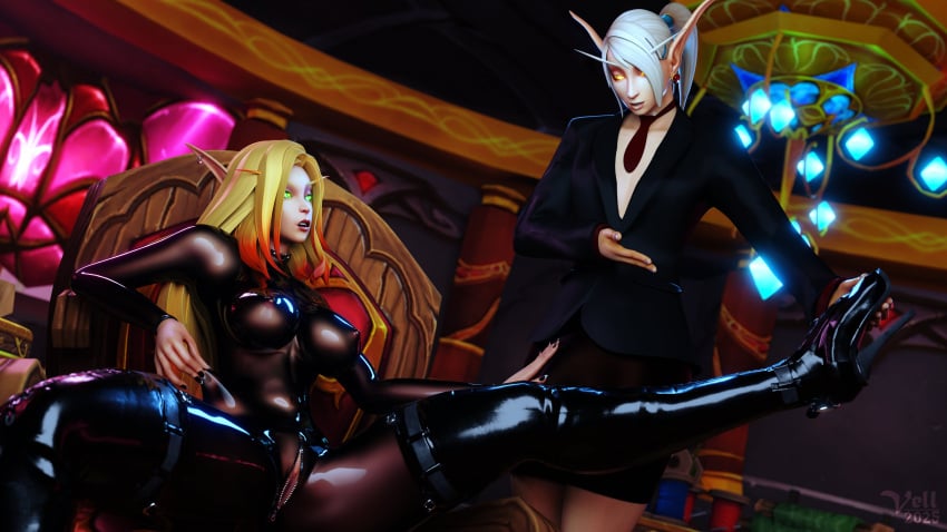 1futa 1girls 3d big_breasts blizzard_entertainment blonde_hair blood_elf blue_hair bulge bulge_through_clothing female futanari high_heels latex light-skinned_female light-skinned_futanari light_skin original_character ponytail thick_thighs vell(vellektra) vellektra voluptuous voluptuous_female warcraft white_hair wide_hips world_of_warcraft