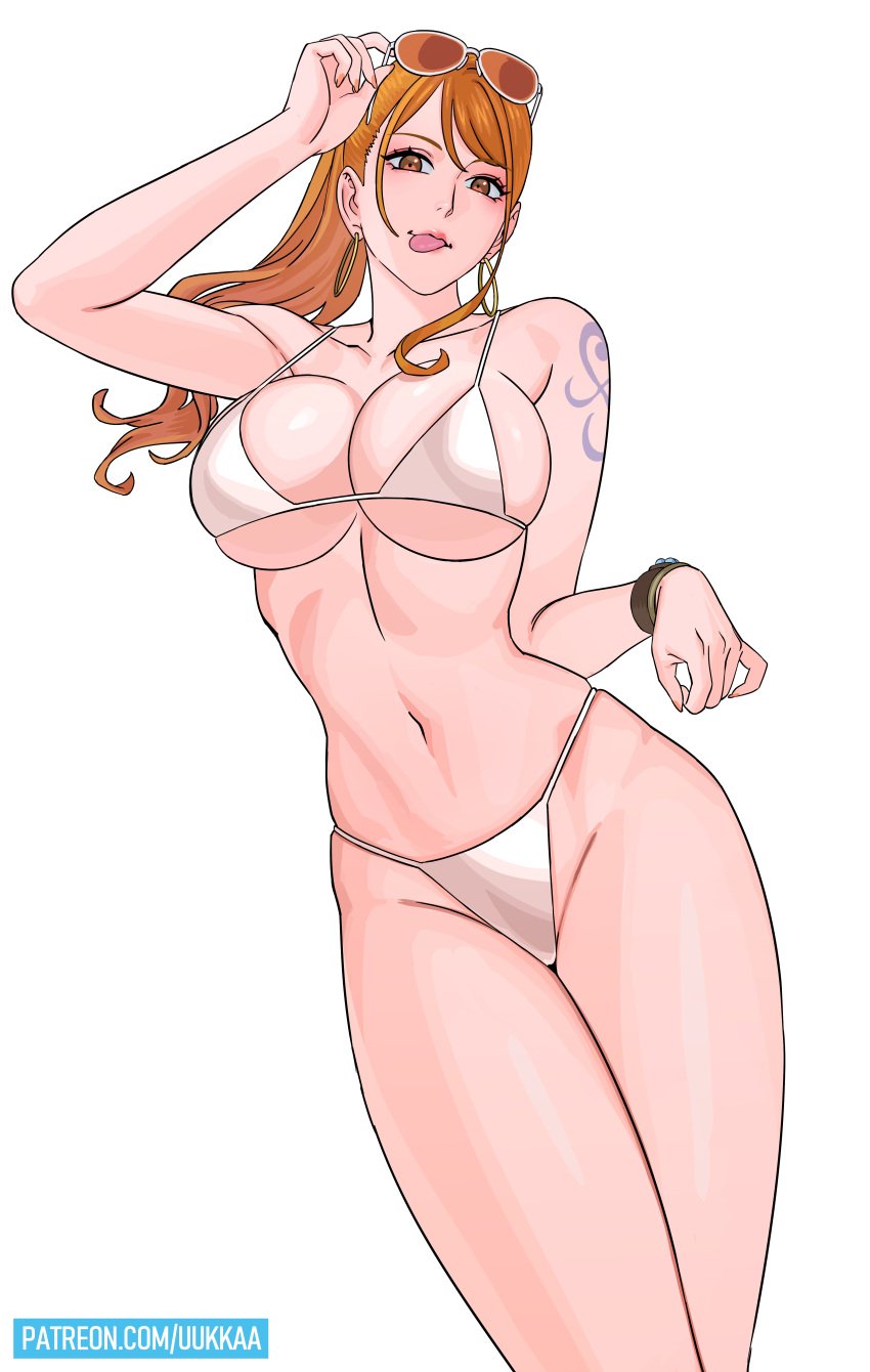 bikini clothing female female_only nami nami_(one_piece) nico_robin_(cosplay) one_piece orange_hair uukkaa