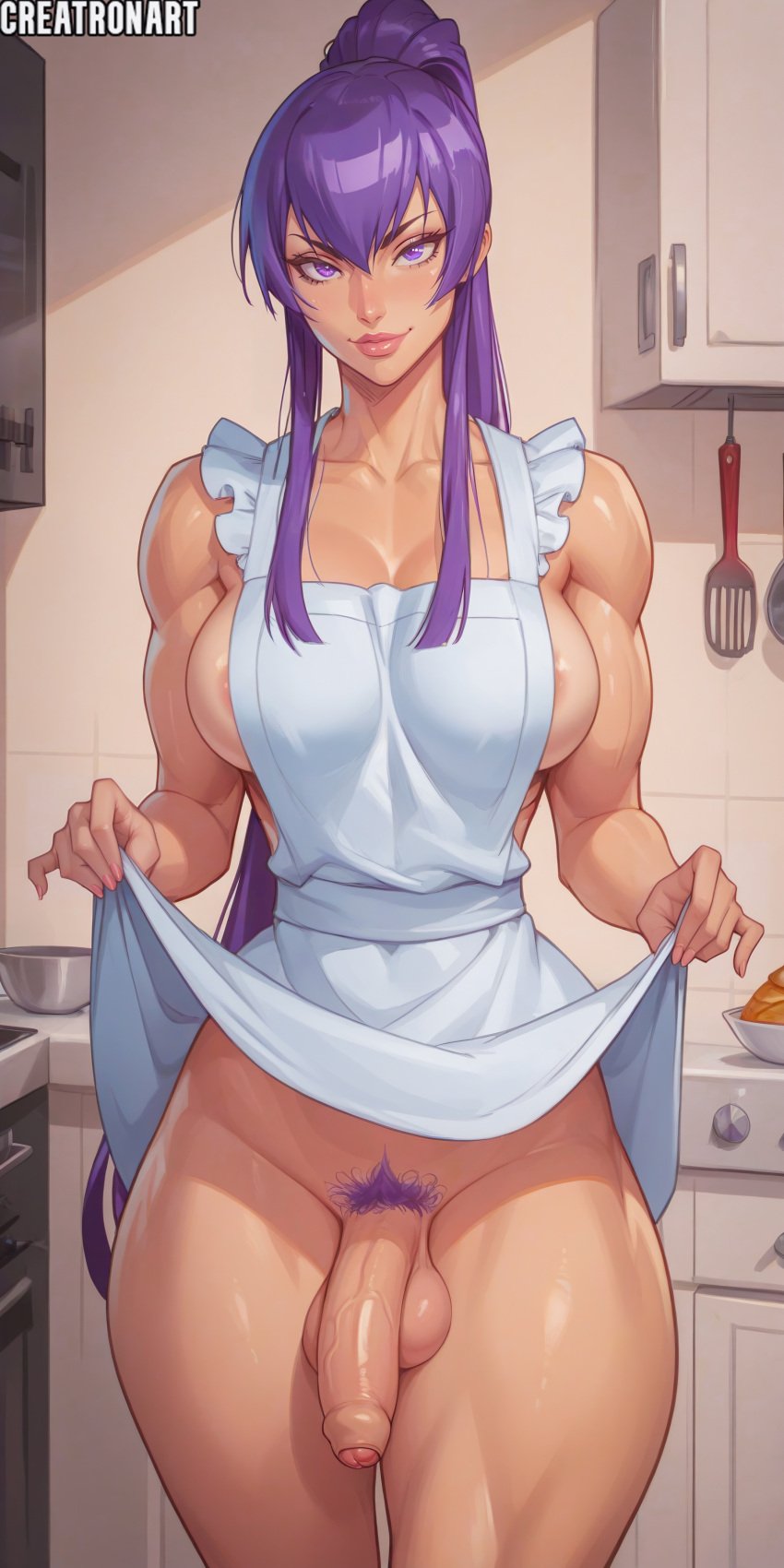 1dickgirl 1futa 1futanari ai_generated apron artist_name balls big_breasts big_cock big_penis breasts busujima_saeko cock creatronart dickgirl dickgirl_only futa_only futanari hi_res high_resolution highres highschool_of_the_dead huge_cock huge_cock kitchen kitchen_utensils large_cock large_penis light-skinned_futanari light_skin long_hair looking_at_viewer only_futa penis ponytail presenting presenting_penis pubic_hair purple_eyes purple_hair purple_pubic_hair saeko_busujima shiny shiny_body shiny_clothes shiny_hair shiny_skin showing_penis uncut uncut_futa uncut_penis veiny veiny_cock veiny_penis white_apron