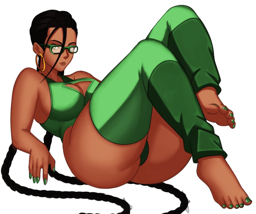 1girls artist_request ass big_ass cleavage comic_book_character crop_top dark-skinned_female feet green_eyes green_lipstick green_nails green_toenail_polish green_toenails hightail latina lipstick long_hair marvel marvel_comics miles_morales panties sandra_santos_(marvel) soles spider-man_(series) stirrup_legwear sunglasses tanned tanned_female teasing_viewer thick_ass thick_thighs thighhighs thighs