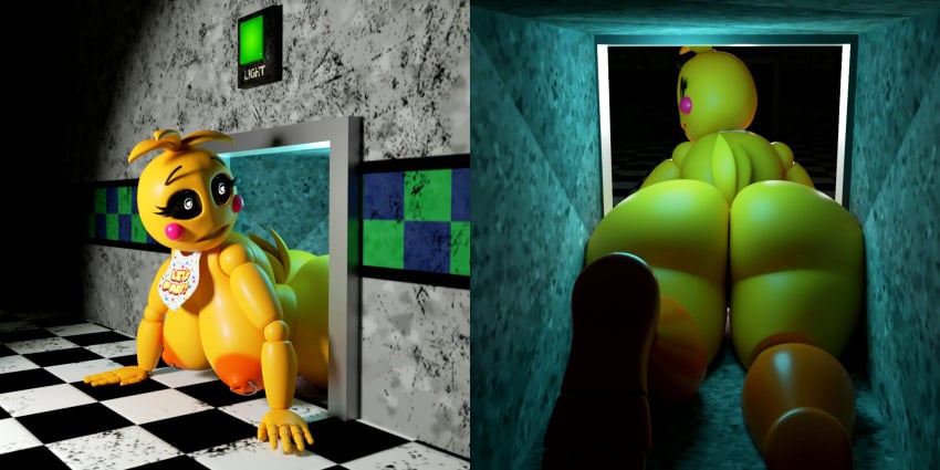 3d ass ass_focus big_ass big_balls big_breasts bubble_ass bubble_butt dat_ass douod fat_ass female female_focus five_nights_at_freddy's fnaf looking_back nipple_piercing nipples solo stuck tagme thick_ass thick_thighs toy_chica_(fnaf) toy_chica_(love_taste)