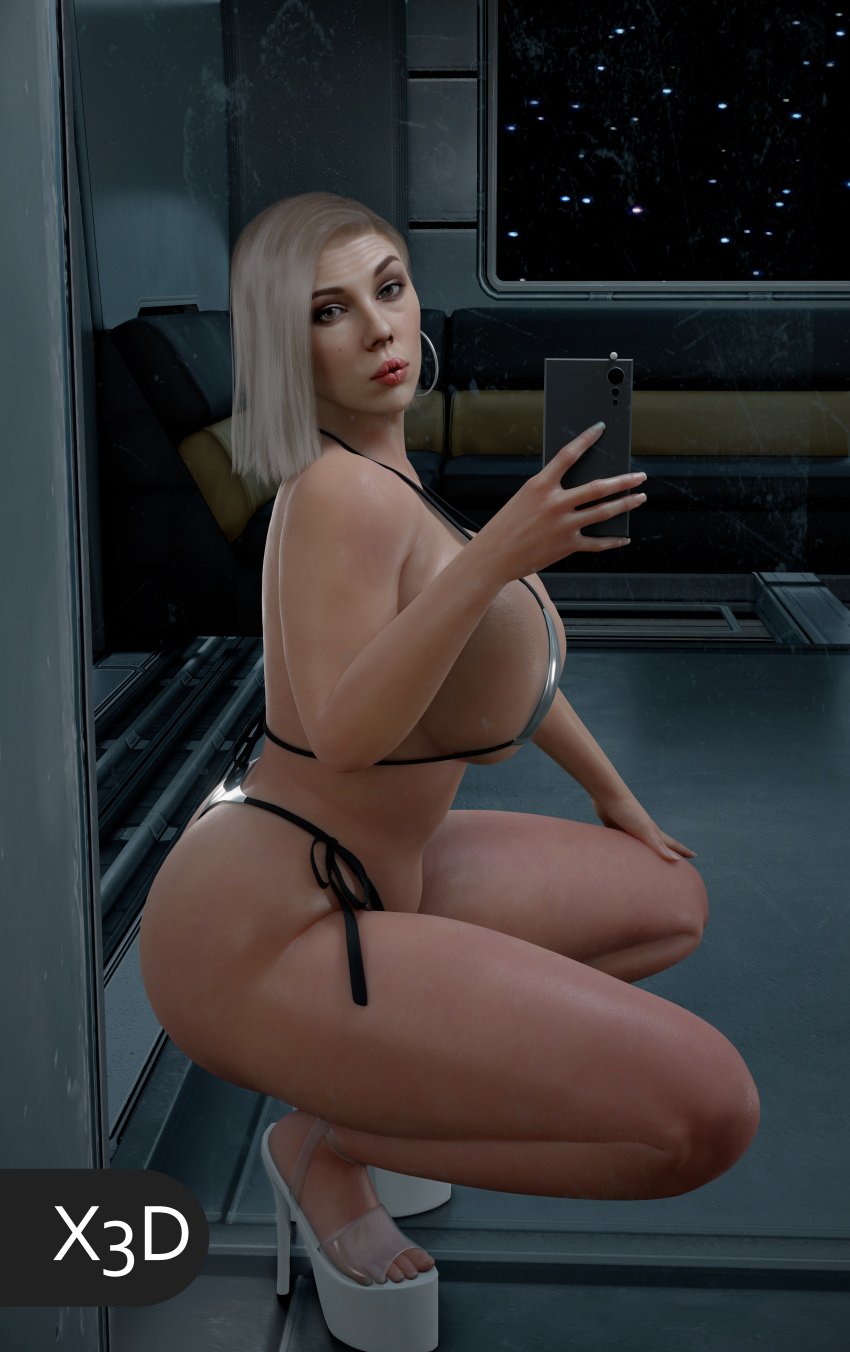 1girls big_ass big_breasts bikini bimbo black_widow_(marvel) camera celebrity female heels high_heels huge_ass huge_breasts large_ass large_breasts marvel phone scarlett_johansson selfie skimpy skimpy_clothes tease teasing x3d