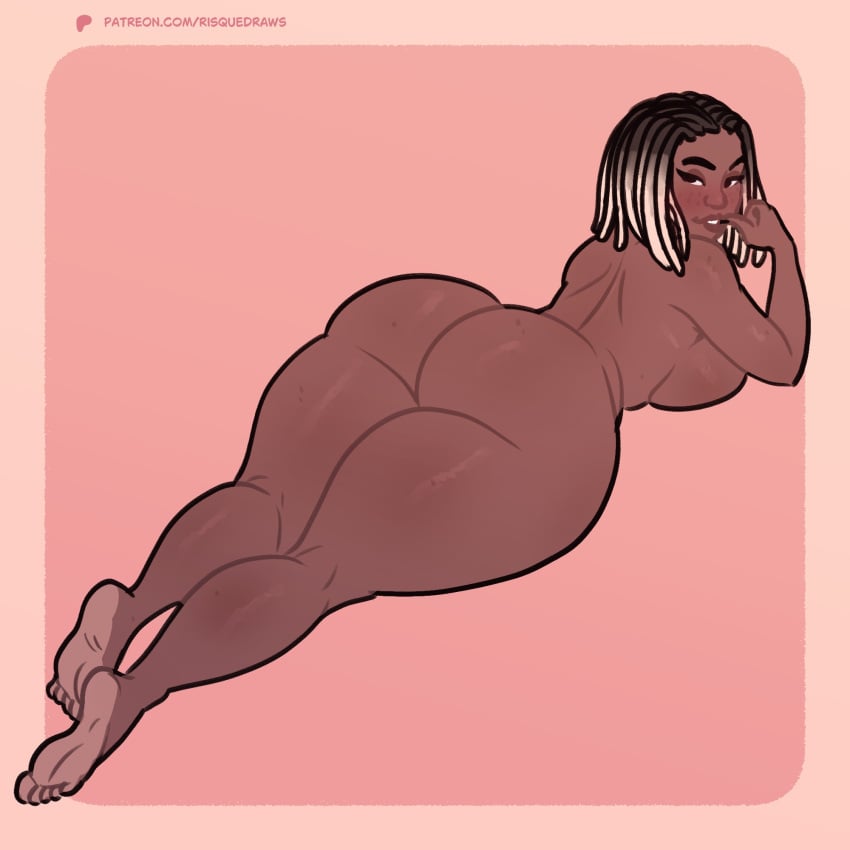 1girls african african_female dark-skinned_female dreadlocks dyed_hair fat_ass female glasses nude nude_female risquedraws