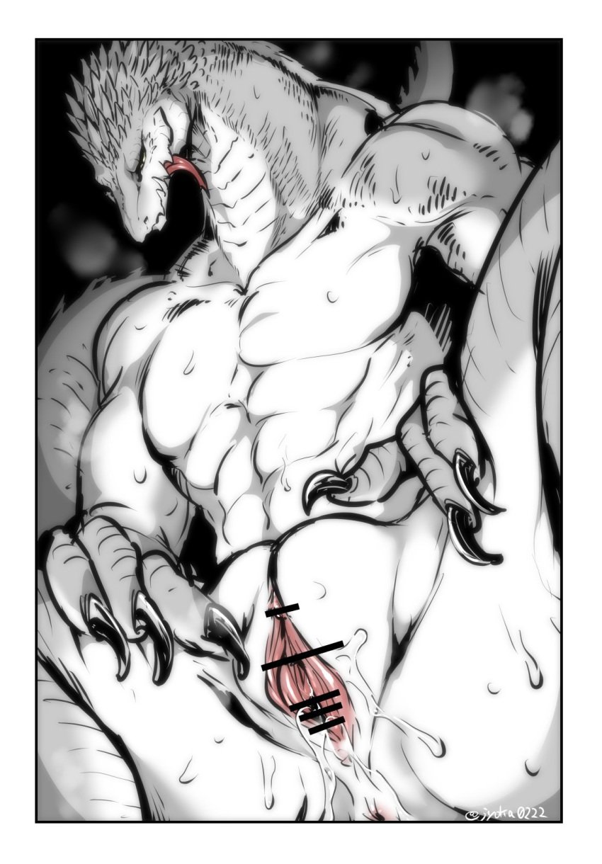 2016 abs anthro anus armpits big_muscles censored claws cuntboy cuntboy_only intersex japanese joka_(hiwai) lizard male muscular muscular_cuntboy muscular_male nude pussy pussy_juice reptile scalie sharp_claws solo spread_legs spreading tongue tongue_out