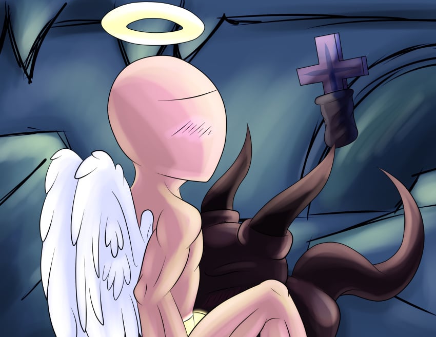 angel angel_wings dark_one_(the_binding_of_isaac) demon gay male/male male_only oral_sex siedas stickman the_binding_of_isaac uriel_(the_binding_of_isaac) wings