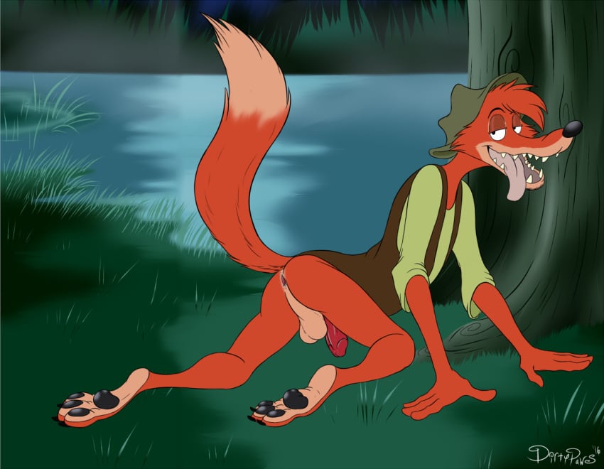 1boy 2016 anthro anus backsack balls bottomless br'er_fox brer_fox canine clothed clothing disney fox foxmusk fur gaping humanoid_penis male male_only mammal outdoors paws penis solo song_of_the_south testicles tongue