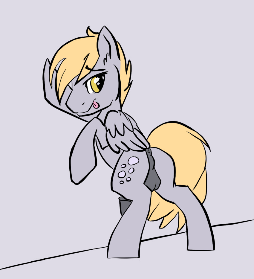 animal_genitalia animal_penis anus ass backsack balls blonde_hair cutie_mark derpy_hooves dopey_hoof_(mlp) equine_penis feathered_wings feathers feral friendship_is_magic fur grey_fur grey_penis hair hooves horsecock looking_back male my_little_pony notsafeforhoofs penis perineum presenting presenting_hindquarters raised_tail rule_63 simple_background standing tongue tongue_out wings yellow_eyes