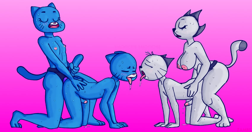 2boys 2girls all_fours anal anal_sex anthro blue_fur breasts cartoon_network closed_eyes crossover cum dildo eddie_puss feline female female_domination femdom first_porn_of_franchise fur group group_sex gumball_watterson incest male mammal mature_female mother mother_and_son mother_puss nicole_watterson nipples nude parent pegging penetration penis pink_background redout saliva sex sex_toy simple_background son strap-on strapon sweat tail_hold the_amazing_world_of_gumball the_complex_adventures_of_eddie_puss tongue tongue_out webcomic white_fur