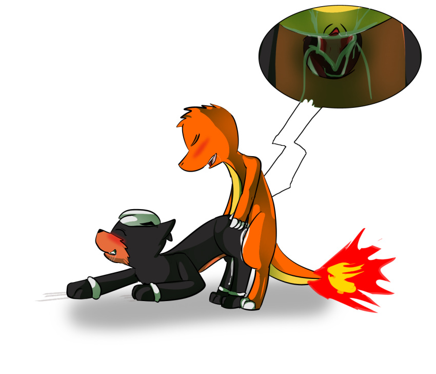 1boy 1girls all_fours ass_grab blaze blush canine charmander claws closed_eyes cum cum_in_pussy cum_inside doggy_style drooling feet female feral fire from_behind_position furry houndour interspecies jamesthetyphlosion kelly male nintendo nude paws penis pokémon_(species) pokemon pokemon_(species) pussy scalie sex smile standing straight tail tongue video_games white_background