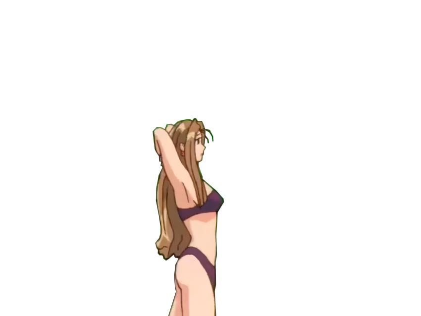 1girls armpits arms_behind_head artist_request big_breasts bikini brown_hair busty from_side hi_res large_breasts legs martian_successor_nadesico minato_haruka sexy_armpits sideboob solo thighs walking white_background