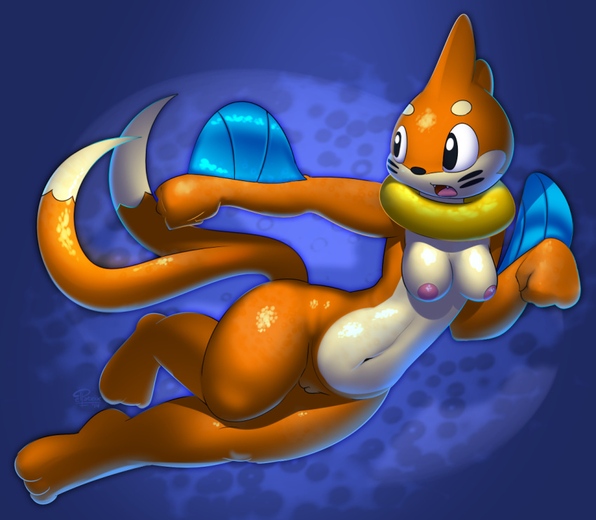 1girls abstract_background areolae black_eyes black_nose breasts buizel cute_fang elpatrixf fangs feet female fin furry inverted_nipples mustelid navel nintendo nipples nude open_mouth orange_fur otter pink_nipples pokemon pussy shading solo swimming tail teeth tied_hair tongue twintails underbelly underwater water whiskers