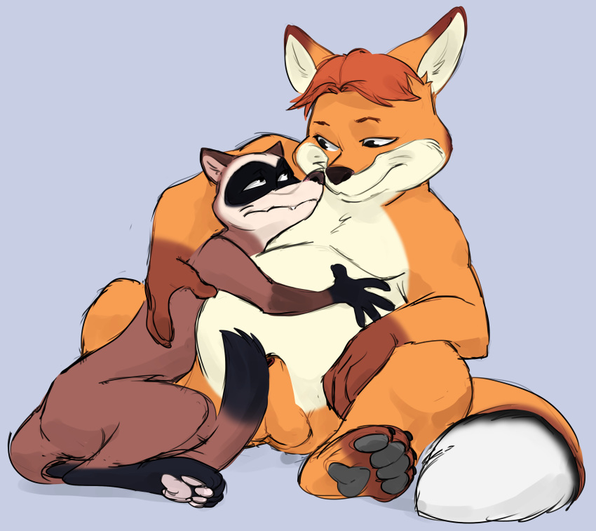 animal_genitalia anthro balls canine cuddling disney duo ferret fox gideon_grey male male_only mammal mustelid sexilydrawn sheath travis_(zootopia) yaoi zootopia