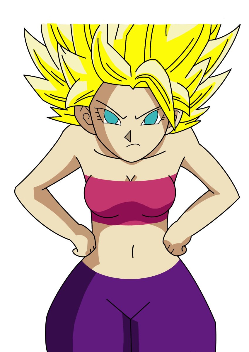 1girls bardock510 blonde_hair breasts caulifla dragon_ball dragon_ball_super female female_only green_eyes light-skinned_female light_skin long_hair saiyan spiky_hair super_saiyan super_saiyan_2 yellow_hair