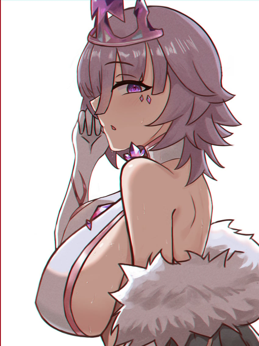 1girls blush breasts canvassensei clothed clothing female female_only gloves grey_hair hololive hololive_english hololive_english_-advent- holomilfs huge_breasts looking_at_viewer milf momseki mother purple_eye sideboob solo sweat tiara virtual_youtuber white_gloves