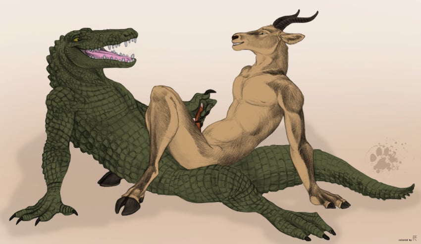 anal anal_sex antelope anthro blotch cowgirl_position crocodile crocodilian duo erection furry gazelle happy happy_sex hooves interspecies male mammal nude penetration penis penis_grab predator/prey rabin reptile riding scalie sex side_view simple_background sitting_on_person straddling thick_tail thin_penis yaoi