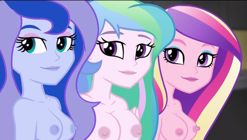 areola areolae blue_hair blue_skin blue_skinned_female blurry_background breasts dean_cadance dirty_mike edit edited edited_image edited_screencap equestria_girls green_hair human humanized my_little_pony my_little_pony_friendship_is_magic naked naked_female nude nude_female pink_hair pink_skin pink_skinned_female princess_cadance_(mlp) princess_celestia_(mlp) princess_luna_(mlp) principal_celestia screenshot_edit vice_principal_luna white_skin white_skinned_female