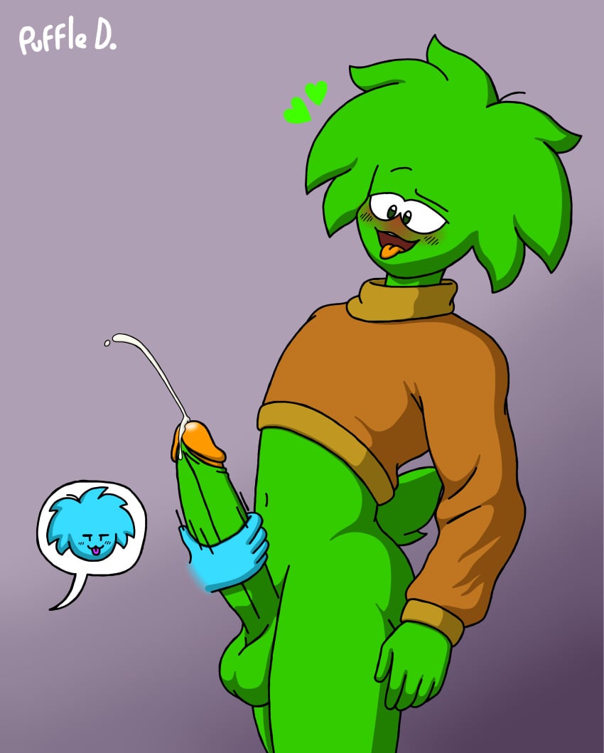 2males blue_fur furry green_fur masturbation penis puffle puffledreemurr sweater