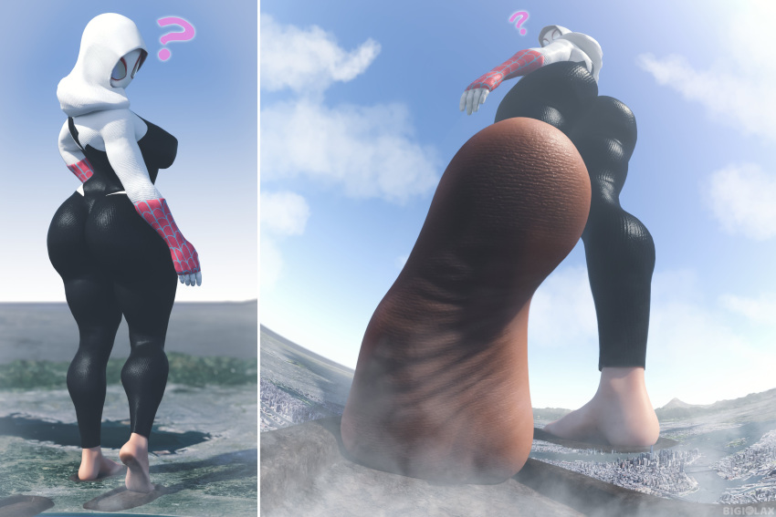 1girls 3d 3d_(artwork) ass ass_focus big_ass bigiolax bubble_butt city dat_ass dirty_feet feet female female_only foot_crush foot_fetish foot_focus giantess giga_giantess gigantic_ass gwen_stacy heroine huge_ass huge_breasts huge_butt low-angle_view macro marvel marvel_comics size_difference soles solo_female spandex spider-gwen superhero_costume thick_ass thick_hips thick_thighs wide_hips wrinkled_feet wrinkled_soles