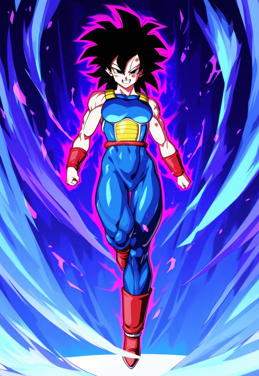 1girls ai_generated armor aura black_hair body_armor breasts dragon_ball dragon_ball_z evil_grin evil_smile female female_saiyan flying full_body grin legs levitation long_hair medium_breasts muscles muscular muscular_female original original_character power_up saiyan saiyan_armor saiyan_girl saiyan_tail shiny_skin skin_tight skin_tight_suit thighs yeyehuh