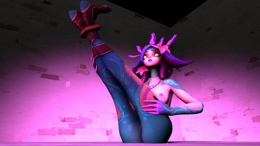 anklet ass ass bandeau bare_shoulders blue_hair breasts collarbone colored_skin crossed_legs feet female furry furry_female green_skin hair_flower hair_ornament hand_on_calf hand_on_thigh league_of_legends legs legs_up lizard_tail medium_hair necklace neeko pink_flower pink_light pink_lips red_hair reptile_girl riot_games seductive seductive_pose sfm sitting smile solo source_filmmaker stretching tail thighs toeless_legwear yellow_eyeshadow