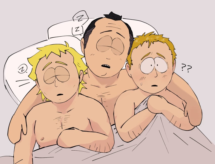 2023 3boys ? ?? after_sex aged_up arm_around_shoulders arm_hair bed bed_sheet black_hair blonde_hair chest_hair closed_eyes color colored confused confused_look confusion craig_tucker digital_drawing_(artwork) digital_media_(artwork) dirty_blonde_hair gay in_bed laying laying_down laying_on_back laying_on_bed light_blush lying lying_down lying_on_back lying_on_bed male male/male/male male_only meri_ny_ multiple_boys multiple_males naked naked_male nude nude_male on_bed open_mouth pale-skinned_male pale_skin pillow pillows sheets shirtless short_hair simple_background sleeping sleeping_nude south_park south_park:_post_covid sweatdrop thomas_(south_park) threesome tweek_tweak worried worried_expression worried_face worried_look zzz