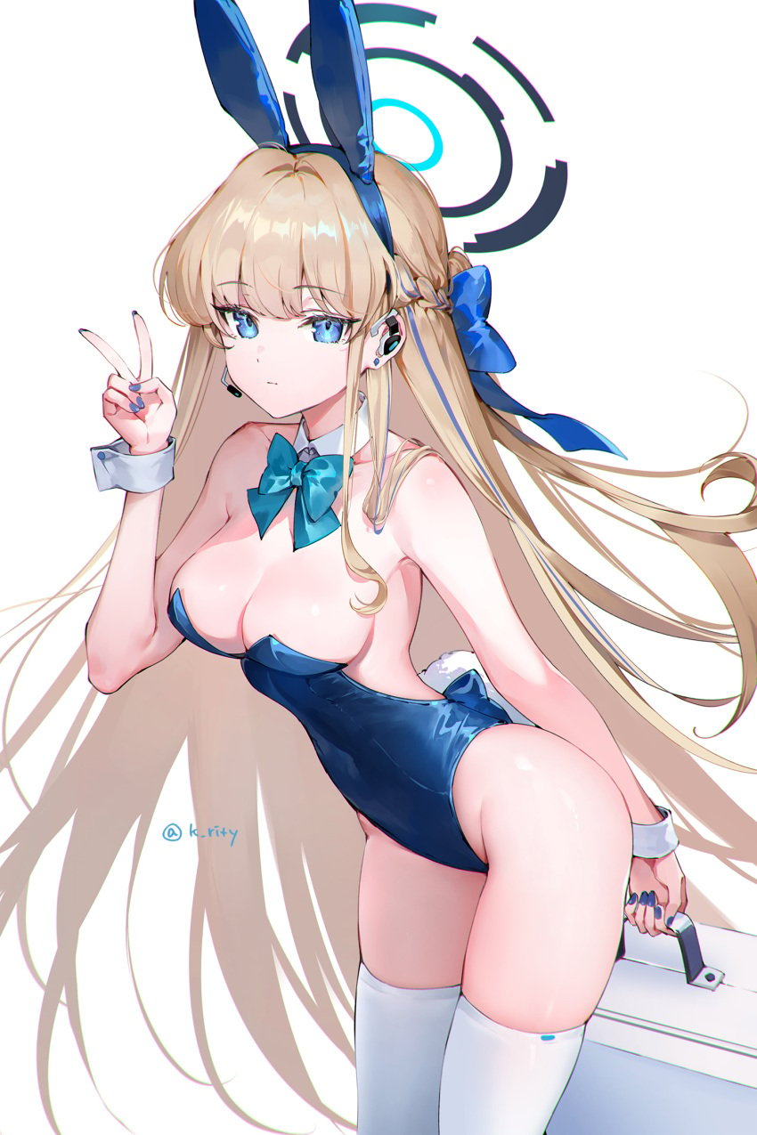 1girls arm_behind_back bare_armpits bare_arms bare_chest bare_hands bare_hips bare_shoulders bare_skin bare_thighs belly_button blonde_eyebrows blonde_female blonde_hair blonde_hair_female blue_archive blue_bowtie blue_bunny_ears blue_bunnysuit blue_eyebrows blue_eyes blue_eyes_female blue_fingernails blue_hair blue_hair_female blue_hair_ribbon blue_hairband blue_halo blue_leotard blue_nail_polish blue_nails blue_ribbon bowtie braid braided_hair breasts bunny_ears bunny_tail bunnygirl bunnygirl_outfit bunnysuit busty busty_female busty_teen cleavage collar collarbone crown_braid detached_collar dot_nose ear_piercing elbows exposed exposed_armpits exposed_arms exposed_shoulders exposed_thighs exposed_torso eyebrows_visible_through_hair female female_focus female_only fingernails fingers groin hair_ribbon hairband halo hand_behind_back high_resolution high_school_student highres lean_body lean_figure legs legs_together legwear leotard light-skined_female light-skinned light-skinned_female light_skin light_skin_female light_skinned light_skinned_female long_hair looking_at_viewer mature_teen medium_breasts multicolored_hair nail_polish nails navel painted_nails peace_sign pussy ribbon rity school_girl shoulders sideboob simple_background slender_body slender_waist slim_girl slim_waist solo standing stockings suitcase teen_girl teenage_girl teenager thick_thighs thighhighs thighs thin_waist toki_(blue_archive) toki_(bunny)_(blue_archive) upper_body v v-line very_long_hair white-skinned_female white_background white_collar white_legwear white_skin white_stockings white_thighhighs white_wrist_cuffs wide_hips wrist_cuffs