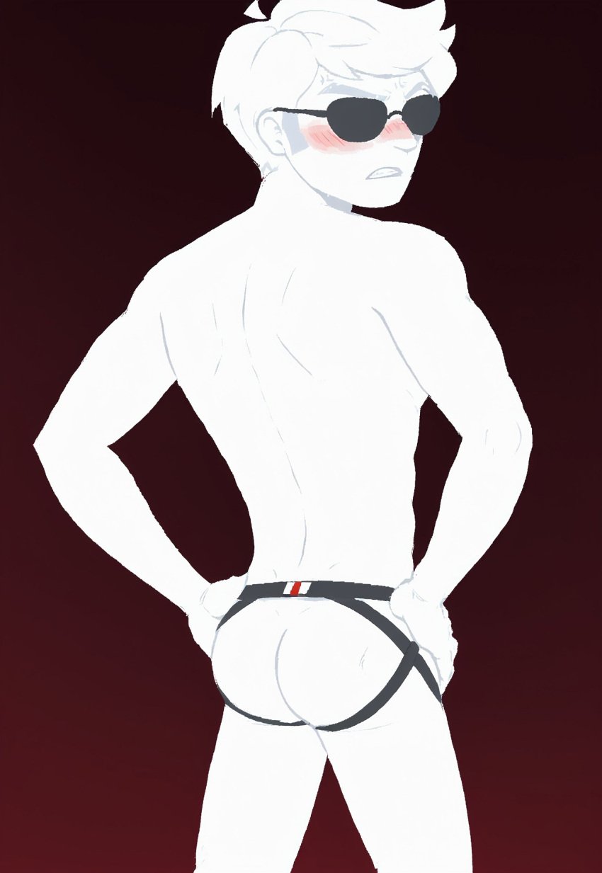 abs ai_generated balls bara biceps big_balls big_penis blonde_hair blonde_hair_top dave_strider freckles gay homestuck horns ilovementits male male_only manly muscular muscular_male pecs penis red_eyes sideburns sunglasses sunglasses_on_head thighs yaoi