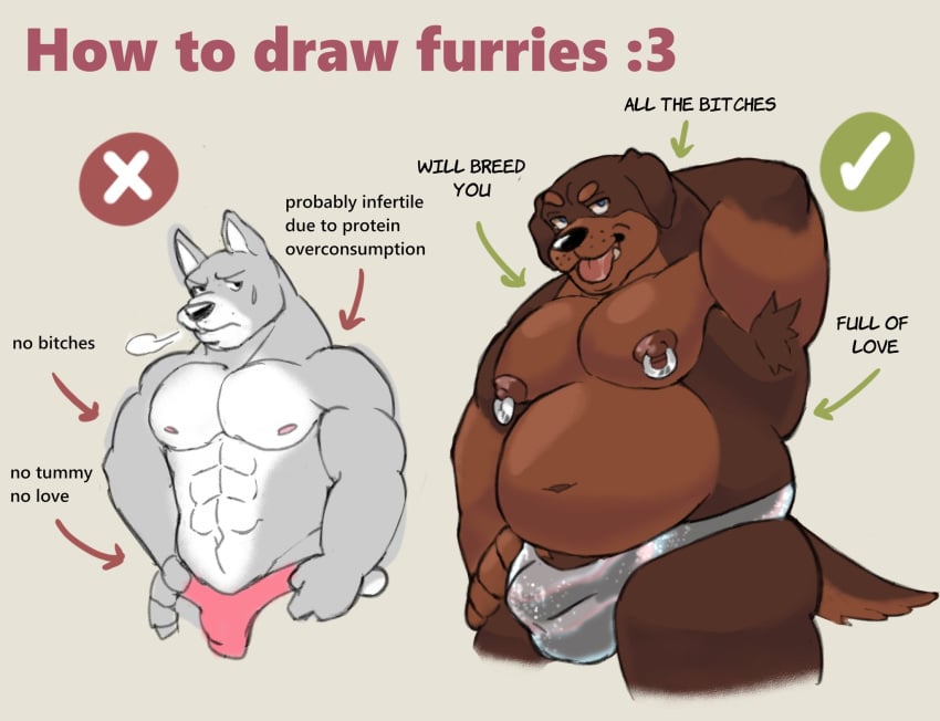 2024 :3 abs anthro armpit_tuft arrow_sign ass belly black_nose breath briefs briefs_only brown_body brown_countershading brown_fur brown_pubes bulge canid canine canis clothed clothing countershade_arms countershade_face countershade_snout countershade_tail countershade_torso countershading detailed_bulge domestic_dog duo english_text fur grey_background grey_body grey_briefs grey_clothing grey_fur grey_underwear hand_behind_head hand_on_hip hi_res holographic_briefs holographic_clothing holographic_underwear how-to humor leontamashi male mammal multicolored_body multicolored_fur muscular muscular_anthro muscular_arms muscular_male navel nipple_piercing nipple_ring nipples overweight overweight_anthro overweight_male pecs piercing pink_briefs pink_clothing pink_nipples pink_underwear pubes ring_piercing side_butt simple_background snout tail text tongue tongue_out topless two_tone_body two_tone_fur underwear underwear_only white_body white_countershading white_fur