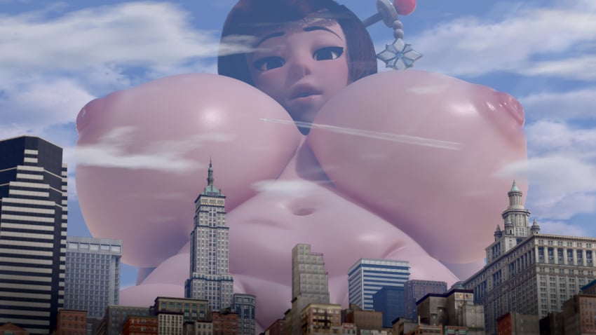 3d blender city cityscape female giantess gigantic_breasts huge_breasts looming mega_giantess mei_(overwatch) overwatch overweight pov vana3d vanasmut