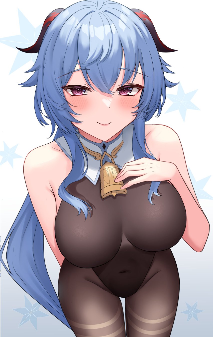 1girls adult adult_female belly_button black_horn black_horns black_legwear black_leotard black_pantyhose black_topwear blue_eyebrows blue_hair blue_hair_female blush blush_lines blushing_at_viewer blushing_female breasts busty busty_female cleavage closed_mouth_smile collar collarbone dot_nose elbows eyebrows_visible_through_hair female female_focus female_only fingers ganyu_(genshin_impact) genshin_impact grin groin hair_between_eyes hand_on_breast hand_on_chest hand_on_own_breast hand_on_own_breasts hand_on_own_chest high_resolution highres horn horns hourglass_figure large_breasts lean_body lean_figure legs legs_together legwear leotard light-skined_female light-skinned light-skinned_female light_skin light_skin_female light_skinned light_skinned_female lips long_hair looking_at_viewer mature mature_female mikoto_paint navel pantyhose purple_eyes purple_eyes_female pussy red_horn red_horns shoulders simple_background slender_body slender_waist slim_girl slim_waist smile smiley_face smiling smiling_at_viewer smirk solo standing thick_thighs thigh_gap thighs thin_waist topwear upper_body v-line very_long_hair white_background white_collar wide_hips