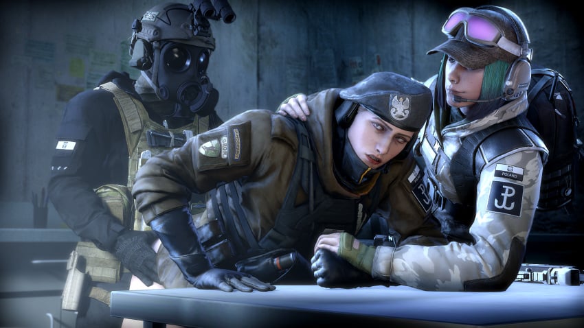 1boy 2girls 3d ass clothed doggy_style ela_(rainbow_six) from_behind milf military_uniform rainbow_six rainbow_six_siege sfm sisters source_filmmaker thighs tom_clancy zofia_(rainbow_six)