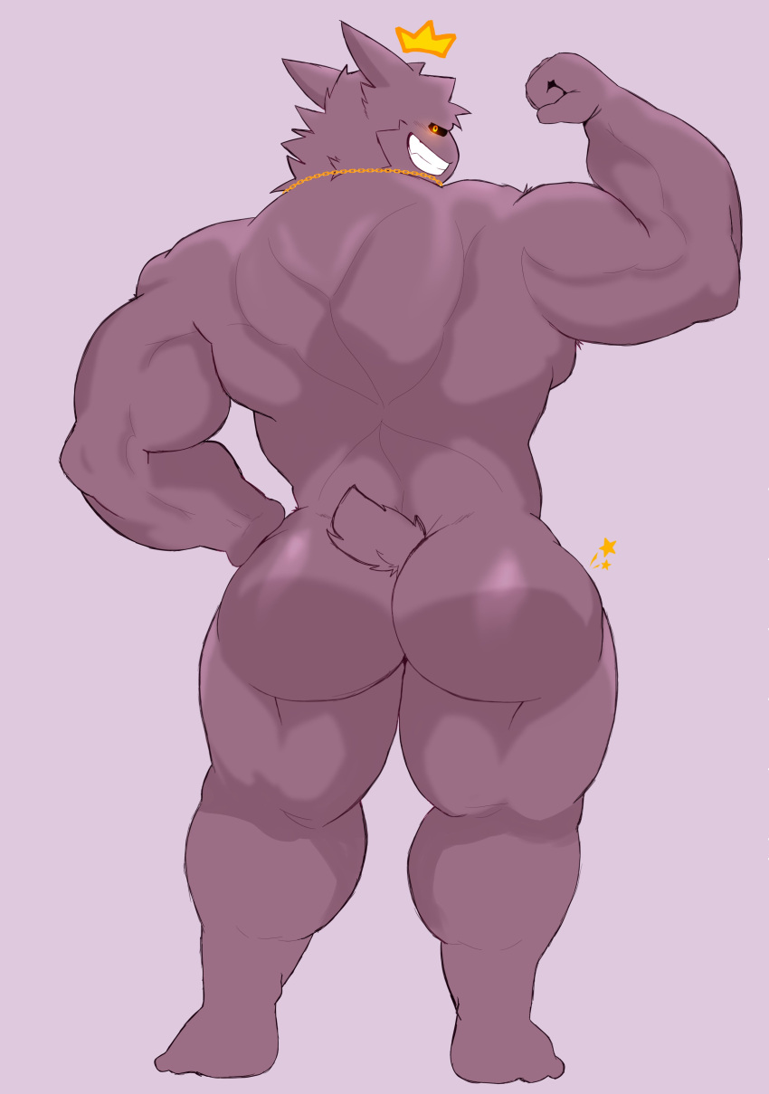 ass back back_view bara big_ass buff chains curvy curvy_body curvy_male curvy_thighs flexing flexing_bicep gengar glowing_eyes gold_chain male muscular muscular_arms muscular_back muscular_male muscular_thighs pokemon sillydemon_0 smile thick_thighs thighs