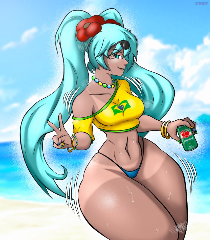 1girls ass big_ass big_breasts big_thighs blue_eyes blue_hair bottom_heavy brazil brazilian brazilian_female brazilian_miku breasts cyan_eyes cyan_hair female female_focus female_only hatsune_miku huge_ass huge_thighs latin_american_hatsune_miku_(meme) long_hair looking_at_viewer shirt shorts solo tan tan_body tanned tanned_skin thick_hips thick_thighs thighs thong twintails vocaloid yellow_shirt zirot